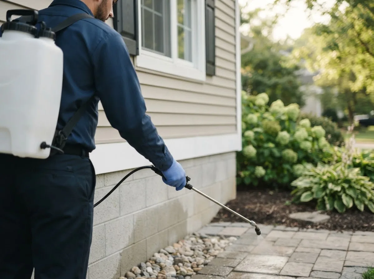 Pest control technician inspecting a home in Athens, ME